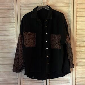 Cheetah Print Black Denim Jacket
